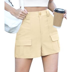QUEZHU Women's High Waist Cargo Shorts 2024 Comfortable Traveling Shorts and Vintage Wide Leg Elastic Cotton Shorts in Saudi Arabia