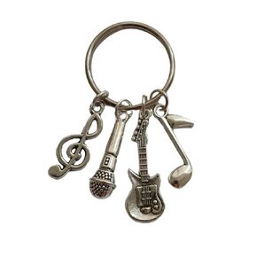Music Keychain Gift, Microphone and Guitar Keyring, Inspirational Jewelry for Music Lover