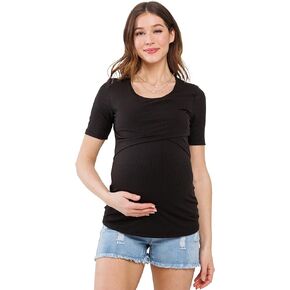 Womens Ribbed Double Layer Crew Neck Maternity Nursing Top