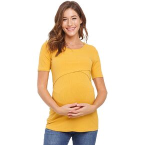 Womens Ribbed Double Layer Crew Neck Maternity Nursing Top