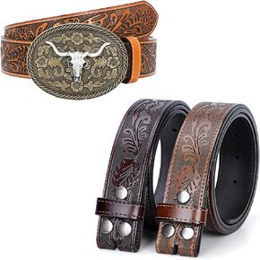 SANSTHS Mens Western Belts for Cowboy, 3 Western Belt Straps &1 Cowboy Belt Buckle for 42"-44" Waist