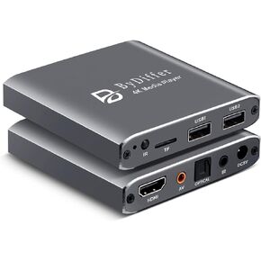 ByDiffer 4K Ultra HD Digital Media Player, TV MP4 Video Player for USB Drive/Micro SD Card, H.265/HEVC, Digital Signage, Auto Playback, HDMI/AV/Optical Output (Grey)