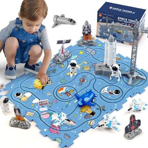 Dinosaur Puzzle Track Car Play Set for Kids Ages 3-5 5-7,Educational Puzzle Toys with 2 Railcars,Dinosaur Figures,Trees and Rocks，Plastic Puzzle Montessori Toys 3 4 5 6 7 Year Old Boys Girls Gift…