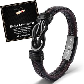 VU100 Graduation Gift for Him Men Leather Stainless Steel Knot Bracelet Class of 2024 Graduation Inspire Gifts for Son Boyfriend Brother Grandson Friends (Black/Brown)