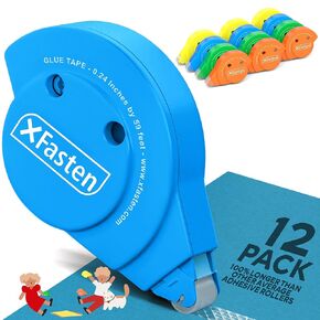 شريط لاصق XFasten لسكرابوكينغ، 6 مم × 59 قدم (2X أطول من البكرات المتوسطة)، 4 عبوات، شريط قصاصات آمن على شكل بكرة شريط مزدوجة الجوانب، عداء شريط لاصق لمستلزمات سجل القصاصات