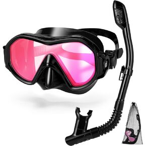 Odoland Snorkel Mask, Dry Top Snorkeling Mask, Anti-Leak Anti-Fog Tempered Glass Diving Mask for Adult Snorkeling