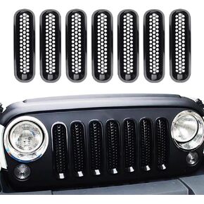 Pack-7 Car Front Grill Mesh, Clip-in Front Mesh Grille Cover Guard, Decorative Grill Inserts for 2007-2017 Jeep Wrangler JK (Black)