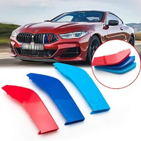 Xotic Tech M-Colored Tri Grille Insert Trims Strips, Front Center Kidney Grilles Compatible with BMW G15 8 Series 840i 850i M850i 2019-up (7 Beams)