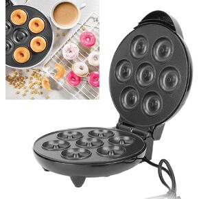 Mini Donut Maker for Kids Breakfast Waffle Sandwich and More Snacks, Portable Electric Donut Maker Machine with Non stick Surface for 7 Doughnuts, Double Sided Heating