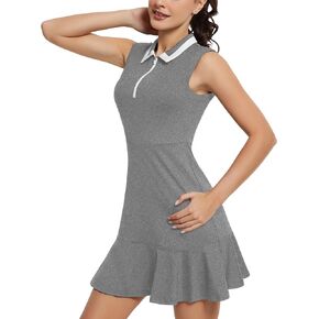 Womens Tennis Golf Dress with Shorts and Pockets Polo Zipper Neckline Sleeveless Two-Piece Workout Athletic Dresses