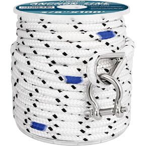 Made 3/8 Inch 100FT 150FT Black Nylon Anchor Line Double Braided Anchor Rope/Line with Thimble and Depth Markers (3/8" x100' White)