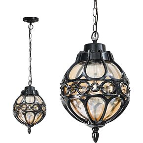 Large Globe Outdoor Pendant Light for Porch Patio Doorway Foyer, Sphere Aluminum Waterproof Outside Hanging Lantern Light Fixture, Adjustable Chain Soccer Ball Exterior Chandelier Light