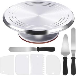 Puroma 8-in-1 Cake Turntable 12'' Cake Stand, Aluminium Alloy Cake Decorating Kit with 3 Angled Icing Spatulas and 4 Icing Combs for Baking