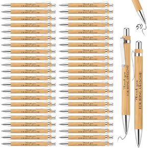 Fuutreo 50 Pcs Employee Appreciation Gift Inspirational Bamboo Pen Thank You Pen Bulk Wood Ballpoint Black Ink for Office Volunteer Teacher Nurse Coworker(You Are Awesome)