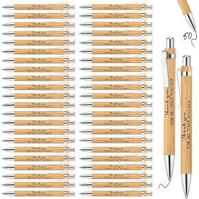 Fuutreo 50 Pcs Employee Appreciation Gift Inspirational Bamboo Pen Thank You Pen Bulk Wood Ballpoint Black Ink for Office Volunteer Teacher Nurse Coworker(You Are Awesome)