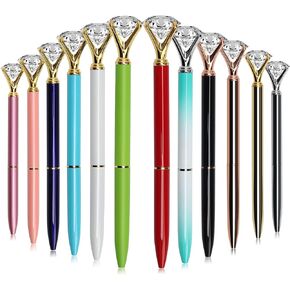 12 Pcs Retractable Diamond Pen with Big Crystal Bling, Winspeed Crystal Metal Ballpoint Pens with Diamond on Top, Gem Pens with Black Ink (12 Colors)