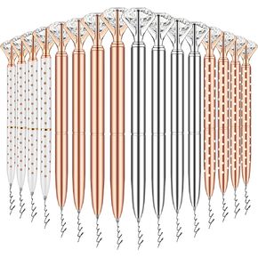 PASISIBICK 16 Pcs Big Diamond Pens-Bling Wedding Crystal Metal Ballpoint Pens with Black Ink (4 Mixed Colors)