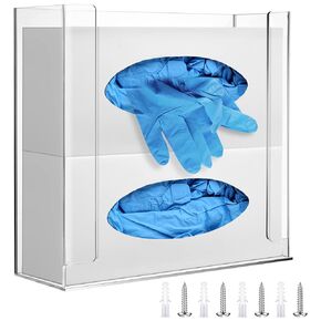 Weysat Wall Mounted Acrylic Glove Box Holder, Double Gloves Dispenser Floating Glove Box Organizer Glove Rack for 3 Boxes for Kitchen Cleaning Closet Lab Exam Office (16.1 H x 10.2 W x 3.8 D)