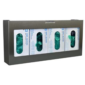 American Made Wall Mounted Stainless Steel Quad Glove Box Holder/Dispenser (10"H x 21"W x 3 3/4"D)