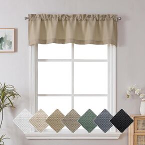 Chyhomenyc Black Valance for Windows, Faux Linen Slub Textured Small Kitchen Window Valance Curtain for Living Room Bathroom Cafe Laundry Basement, 60Wx14L inch, 1 Piece