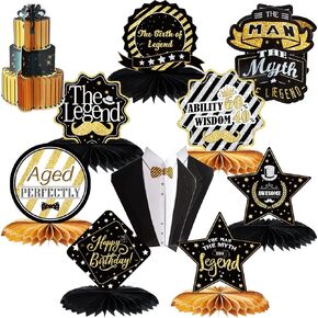 10 Pieces The Man The Myth The Legend Centerpiece Birthday Decorations Father's Day Honeycomb Centerpiece Table Decor The Birth of Legend Centerpiece for Birthday Party Vintage Supplies
