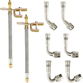 8 Pieces Tire Valve Stem Extension Includes 2 Pieces Dual Tire Valve Extension 6 Pieces Valve Extender Adaptor for Dual Wheels Passenger Cars RV Stroller Bicycles Motorcycles Trailers, 7.1 Inches