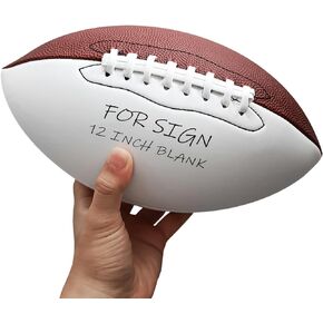 Full 12 Inch Autograph Football Official Size 9 Blank Football White American Football with 2 White Panels Customized Football Trophy for Rugby Game Graduation Signing