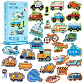 Fridge Magnetic Transports for Toddlers 30PCS Vehicles Magnets for Kids Ages 3+ Cute Refrigerator Magnets for Fridge Flash Cards Learning & Educational Magnet Toys for Kids Birthday Gift