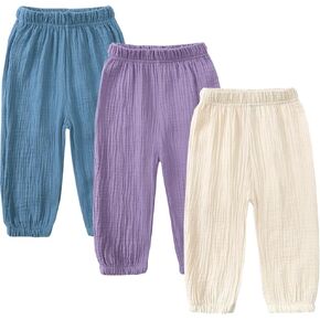 Toddler Baby Girls 3 Pack Elastic Waist Pants Soft Cotton Linen Harem Bloomers Summer Fall Long Pants