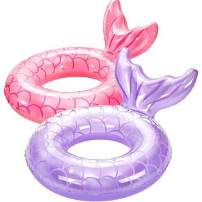 2 حزمة حورية البحر السباحة الدائري، حورية البحر على شكل ذيل حورية البحر السباحة تعويم أنبوب الدائري Floatie، الصيف متعة المياه الشاطئ حزب حمام السباحة لعب للأطفال الأطفال، الأرجواني والوردي in Kuwait