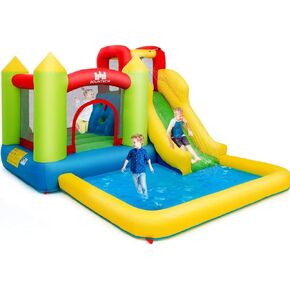 Costzon Inflatable Water Slide, 12x9FT Bounce House Water Slide for Kids Outdoor w/Large Jumping Area, 480w Blower, 2-pcs, Climbing, Splash Pool, Waterslides Inflatable for Kids Backyard Party Gifts