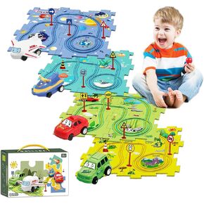 4 Sets 4-in-1 Puzzle Car Track, Puzzle Track Car Set, Kids Puzzle Racer in Kuwait