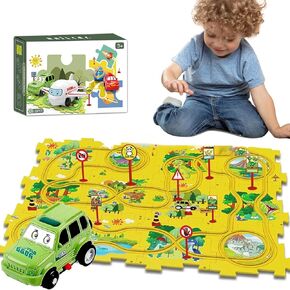 4 Sets 4in1 Puzzle Racer Kids Car Track Set,4 Theme Jigsaw Puzzle Racer Car Track Set Puzzle Track Car Play Set Puzzle Raceway Car Track Preschool Gifts for Kids Christmas Birthday Gift for Boys Girls