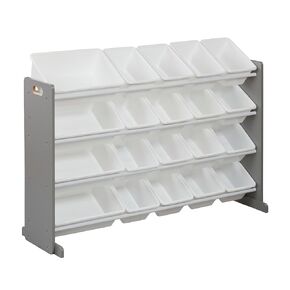 ECR4Kids 4-Tier Organizer with 20 Bins, Toy Storage, Dark Natural/White