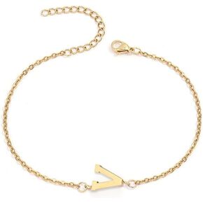 Dainty Classic Initial Bracelet For Women Girls,18K gold plated Stainless steel letter Link Chain Bracelet For Women Teen Girl Jewelry Gifts