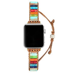 Boho Watch Bracelet Band Compatible with Apple Watch 45mm 44mm 42mm 41mm 40mm 38mm, Handmade Weaving Beads Watch Strap for iwatch Series 8/7/6/5/4/3/2/1/SE for Women (38/40/41mm, Imperial Jasper)