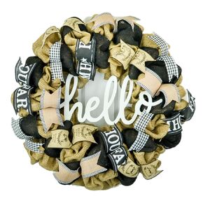 Farmhouse Hello Door Wreath - Everyday Burlap Mesh Front Door Decor Wreaths - Black Brown White