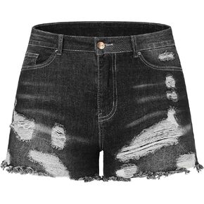 THUNDER STAR Stretchy Jean Shorts for Women Mid Rise Distressed Denim Shorts Ripped Casual Summer Shorts