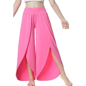 EXARUS Girls Flowy Split Pants Wide Leg Elastic High Waisted Palazzo Casual Dance Trousers for Kids 6-12Y