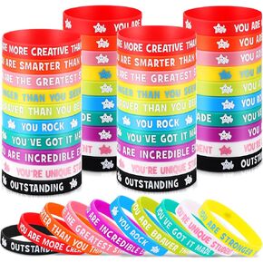 Zubebe 60 Pcs Student Motivational Quote Silicone Wristbands Colored Inspirational Silicone Bracelets Motivational Quote Bracelets Inspirational Bracelets for Kids Student School Gifts