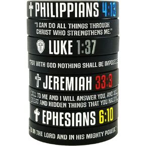 (8-Pack Christian Bible Verses Silicone Bracelets | Religious Gifts Rubber Wristbands for Men, Women, Teenagers | Strength Faith Hope Belief | Positive and Inspirational Messages