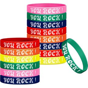 Deekin 72 Pcs Silicone Wristband Assortments You Rock Student Wristbands for Kids Color Beautiful Rubber Bracelet Pack for Classroom Teacher Supplies Recognition Education Award in School Office