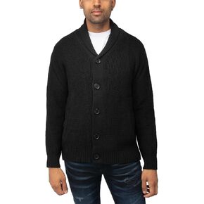 X RAY Men's Cotton Cardigan Sweater, V-Neck & Shawl Collar Soft Cable Knit Button Down Cardigan