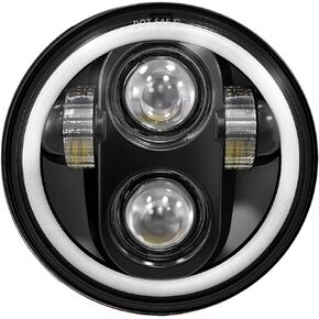 5.75 inch LED Headlight Halo DRL Bulb Light Kit Set for Harley Davidson Street Bob Super Wide Glide Low Rider Night Rod Softail Custom Iron 883 Dyna Indian Scout Triumph Motorcycle Black