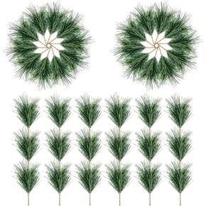 Alpurple 30 PCS Artificial Green Pine Needles Branches- Small Pine Twigs Stems Picks- Fake Greenery Pine Picks for Christmas Garland Wreath Embellishing and Home Holiday Garden Decoration