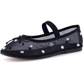 CUSHIONAIRE Women's Elegant Rhinestone mesh Bow Flat with +Memory Foam and Wide Widths Available