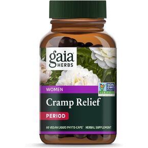Gaia Herbs Cramp Relief - Herbal Supplement for Hormone Balance & Period Cramp Relief - Made with Organic Licorice Root, White Peony Root, Turmeric & More - 60 Vegan Capsules (60 Servings)
