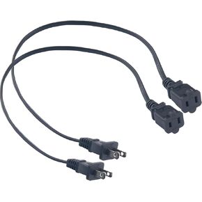 2Ft Extension Power Cord US 2-Prong 2-Outlet Polarized Cable 125V 10A for NEMA 1-15P to NEMA 1-15R, 2 Pack