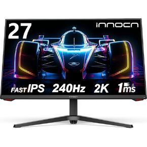 شاشة INNOCN 27G1S Plus مقاس 27 بوصة للألعاب 240 هرتز 1440 بكسل 2K QHD G-Sync متوافقة مع شاشة الكمبيوتر المكتبي IPS السريعة للكمبيوتر المكتبي 1 مللي ثانية DisplayPort HDMI 2.1 حامل قابل للتعديل الارتفاع، قابل للتركيب - أسود