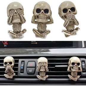 Car Air Fresheners Vent Clips 3 PCS Car Interior Accessories for Men Women Cute Skull Auto Air Conditioner Vent Clip Decor, for Car Office Home Halloween Christmas Gift (3 skeletons)